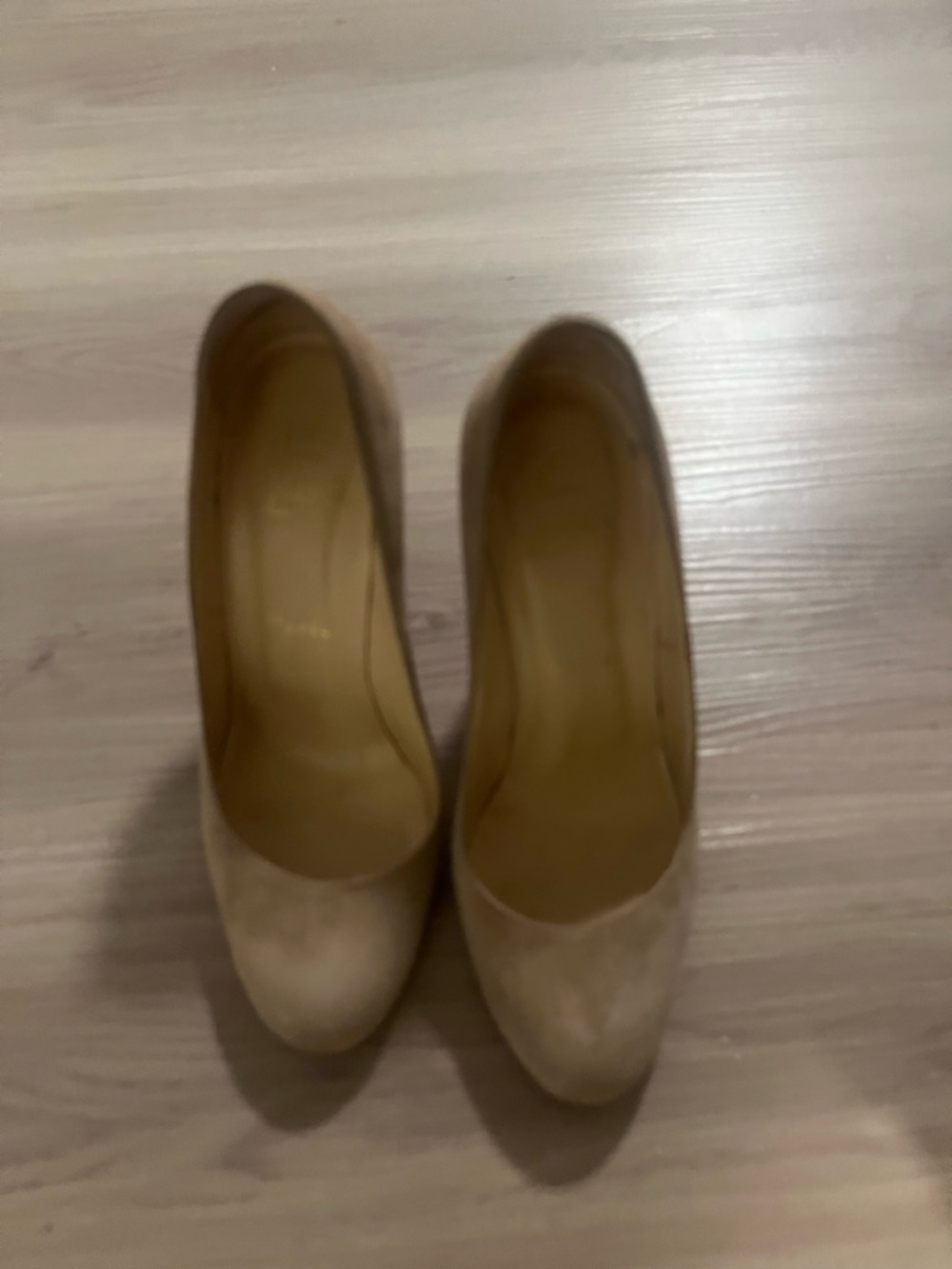 Christian Louboutin Nude Suede Round-Toe Pumps